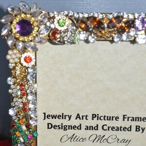 VINTAGE ART JEWELRY DECORATED PICTURE FRAME,HANDMADE ONE OF A KIND, 4X6 PHOTO